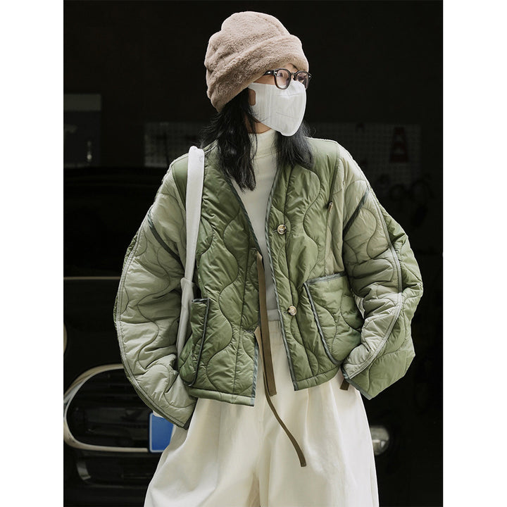Women Short Cut Quilted Bomber Jacket with Light Padding Mune Fashion