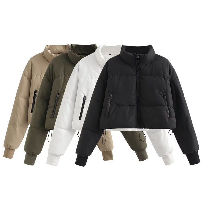 Women's nano cropped quilted jacket with high collar, elastic cuffs, and concealed drawstring Mune Fashion