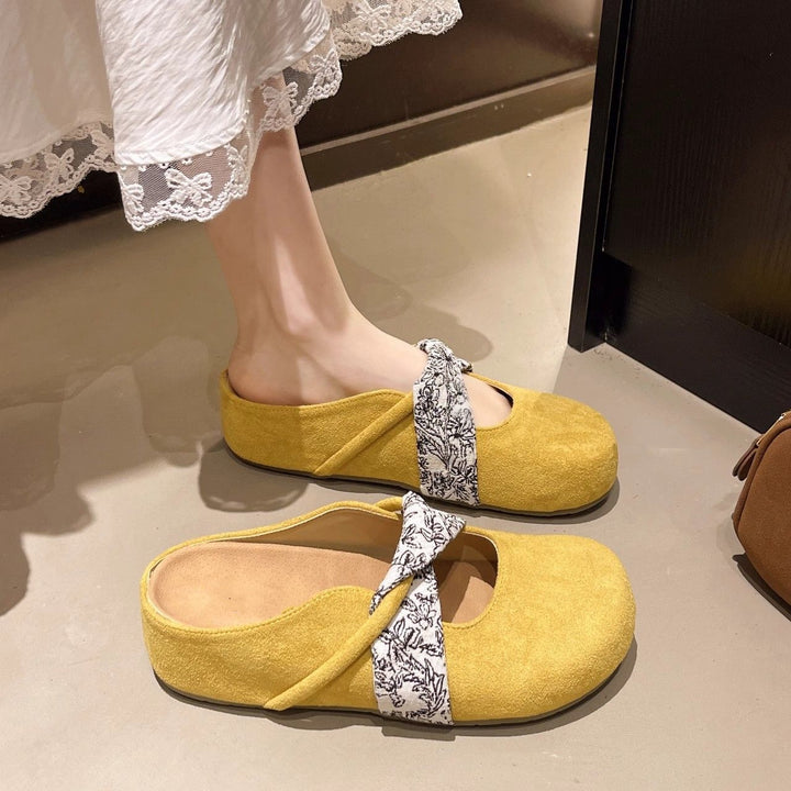 Ladies' Velour Mules with Padded Insole and Decorative Cross Straps Mune Fashion