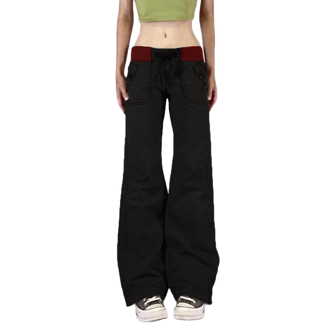 Women's High-Waist Flared Pants made of Cotton Blend with Elastic Waistband, Drawstring and Patch Pockets Mune Fashion
