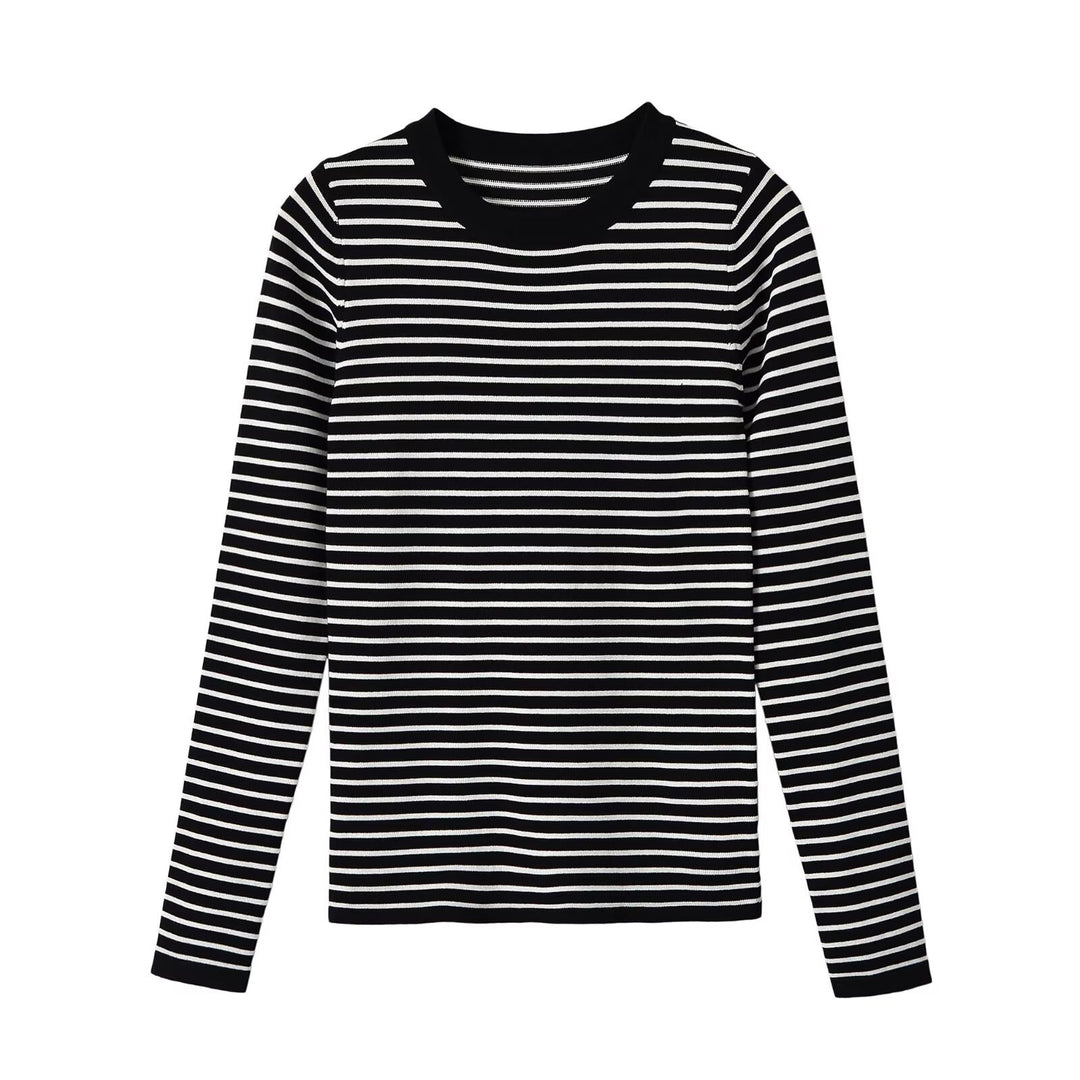 Women's fine knit striped shirt with slim silhouette and round neckline Mune Fashion