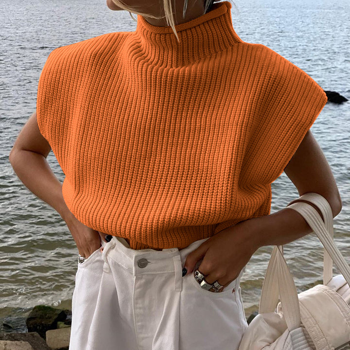 Women's sleeveless ribbed top with stand-up collar and padded shoulders Mune Fashion
