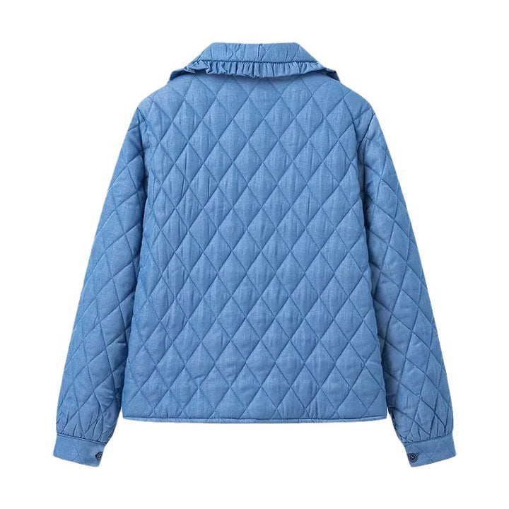 Women's quilted jacket in vintage look with ruffled collar and ties Mune Fashion