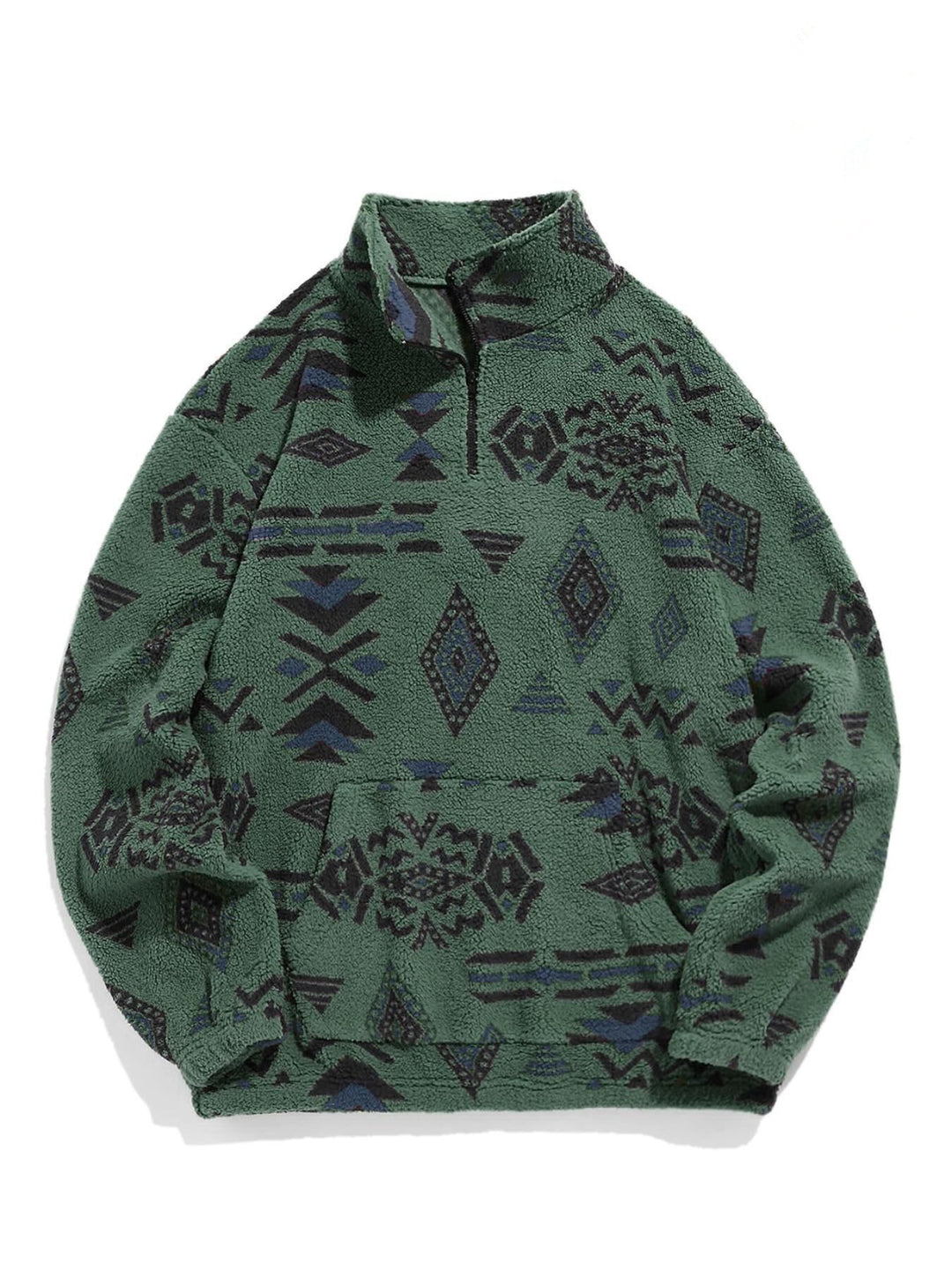 Men's Comfortable Fleece Pullover with Half Zip and Geometric Pattern Mune Fashion