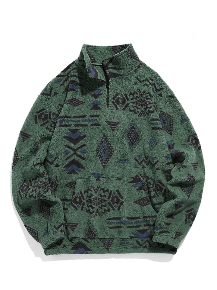 Men's Comfortable Fleece Pullover with Half Zip and Geometric Pattern Mune Fashion