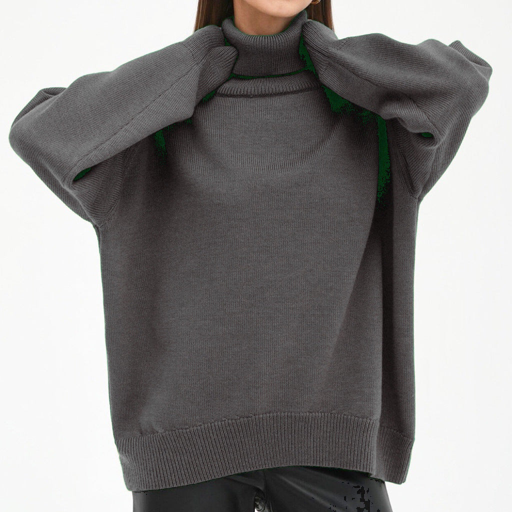 Women's Oversized Turtleneck Sweater with Ribbed Texture Mune