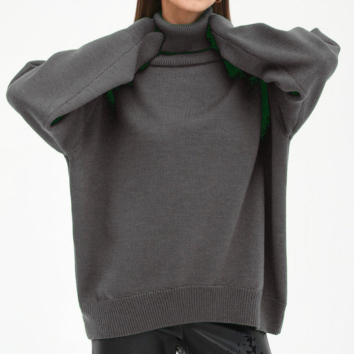 Women's Oversized Turtleneck Sweater with Ribbed Texture Mune