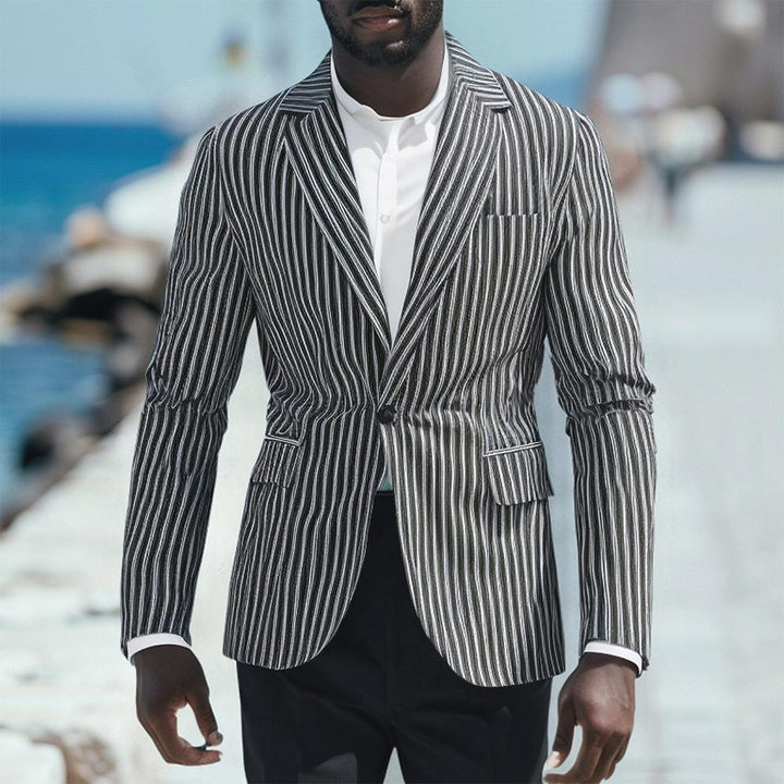 Men's nano striped Slim-Fit blazer with narrow lapels and single-button Mune Fashion