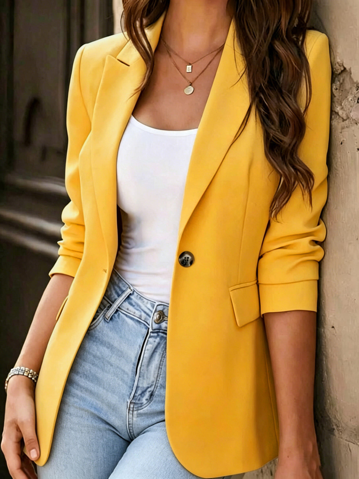 Women Tailored One-Button Blazer with Patch Pockets and Slim Silhouette Mune Fashion