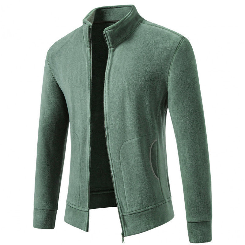 Men's Slim-Fit Fleece Jacket with Stand-Up Collar, Full-Length Zipper and Pockets Mune Fashion