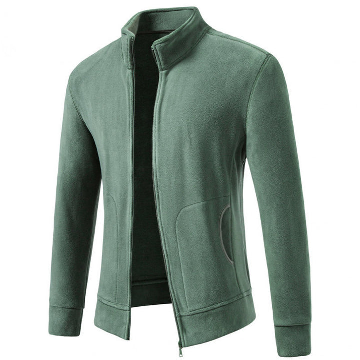 Men's Slim-Fit Fleece Jacket with Stand-Up Collar, Full-Length Zipper and Pockets Mune Fashion