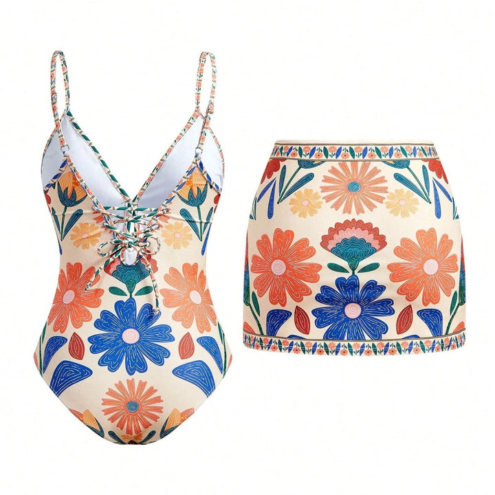 Women's swimsuit with floral design and detachable skirt Mune Fashion
