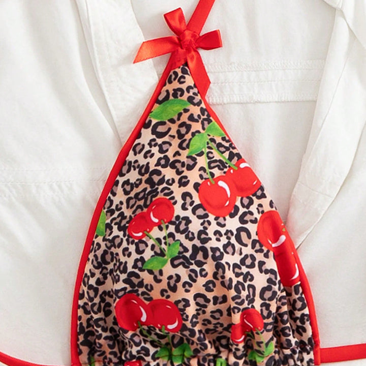 Women Triangle Bikini with Floral Cherry Pattern and Playful Details Mune Fashion