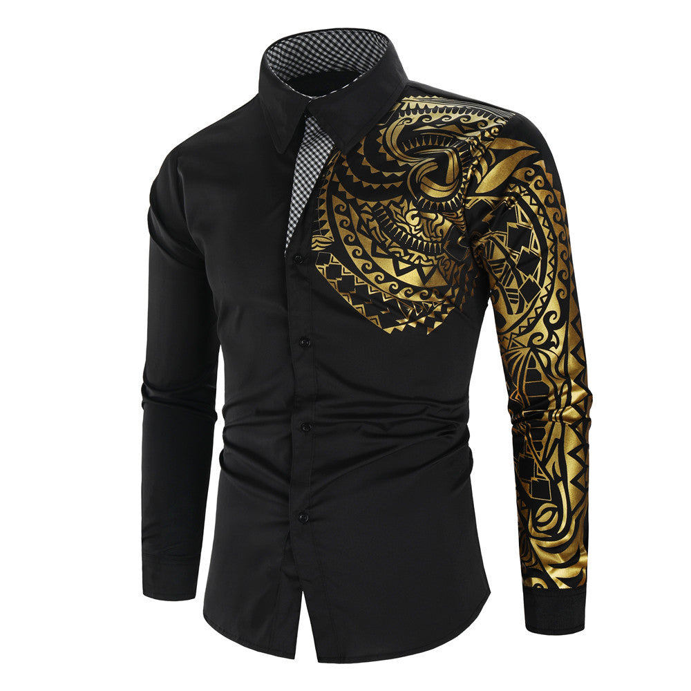 Men's narrow-cut shirt with Polynesian print, contrast collar and sleeve motif Mune Fashion
