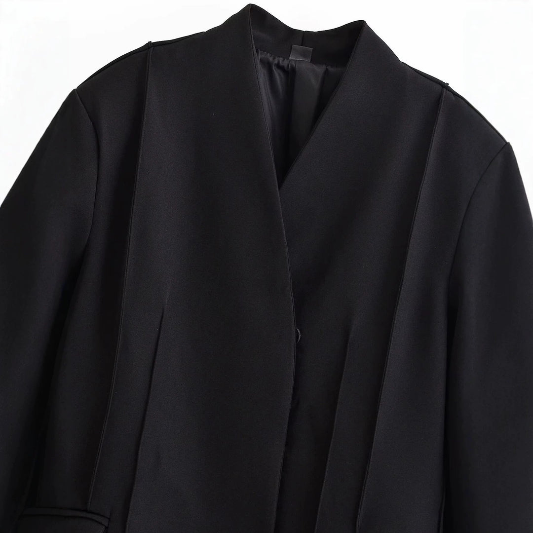 Women's Tailored Blazer with Shawl Collar, Concealed Button Placket and Flap Pockets Mune Fashion