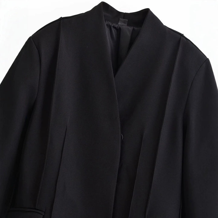 Women's Tailored Blazer with Shawl Collar, Concealed Button Placket and Flap Pockets Mune Fashion