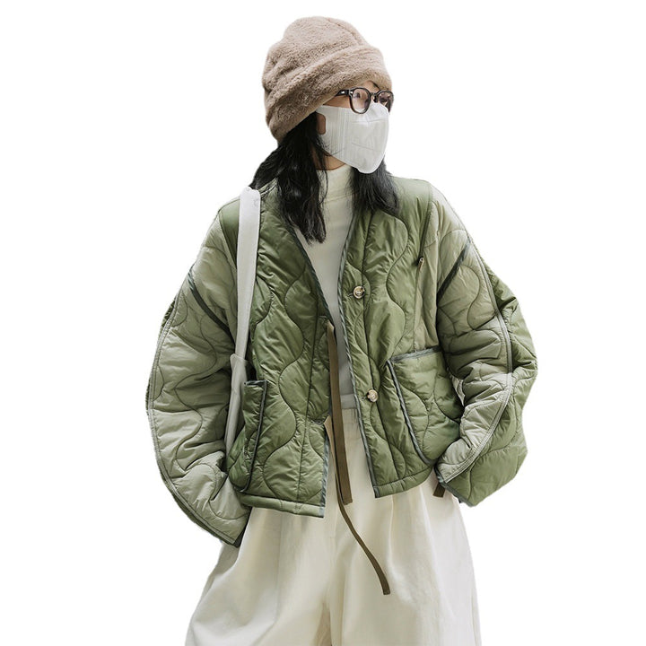 Women Short Cut Quilted Bomber Jacket with Light Padding Mune Fashion