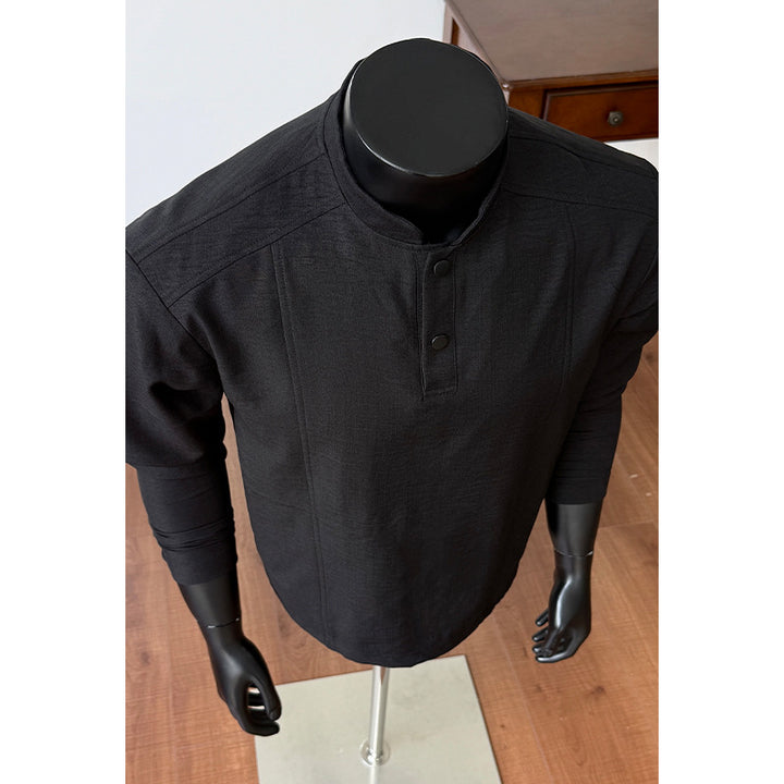 Men's Elegant Modern Long Sleeve Shirt with Stand Collar and Button Placket Mune Fashion