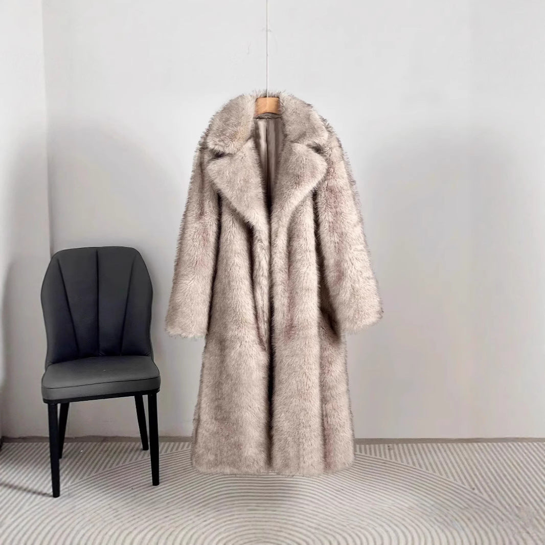 Ladies Elegant Fur Coat with Large Pockets Mune
