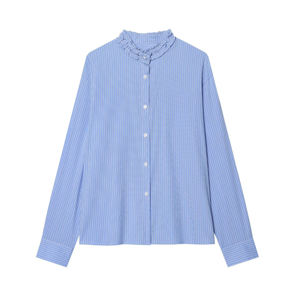 Women's Striped Blouse with Ruffled Collar and Oversize Cut Mune Fashion