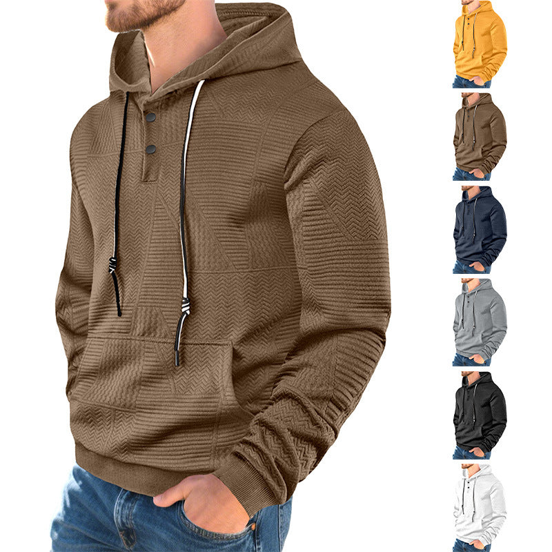 Men's hooded sweatshirt with geometric structure, Henley placket, and kangaroo pocket Mune Fashion