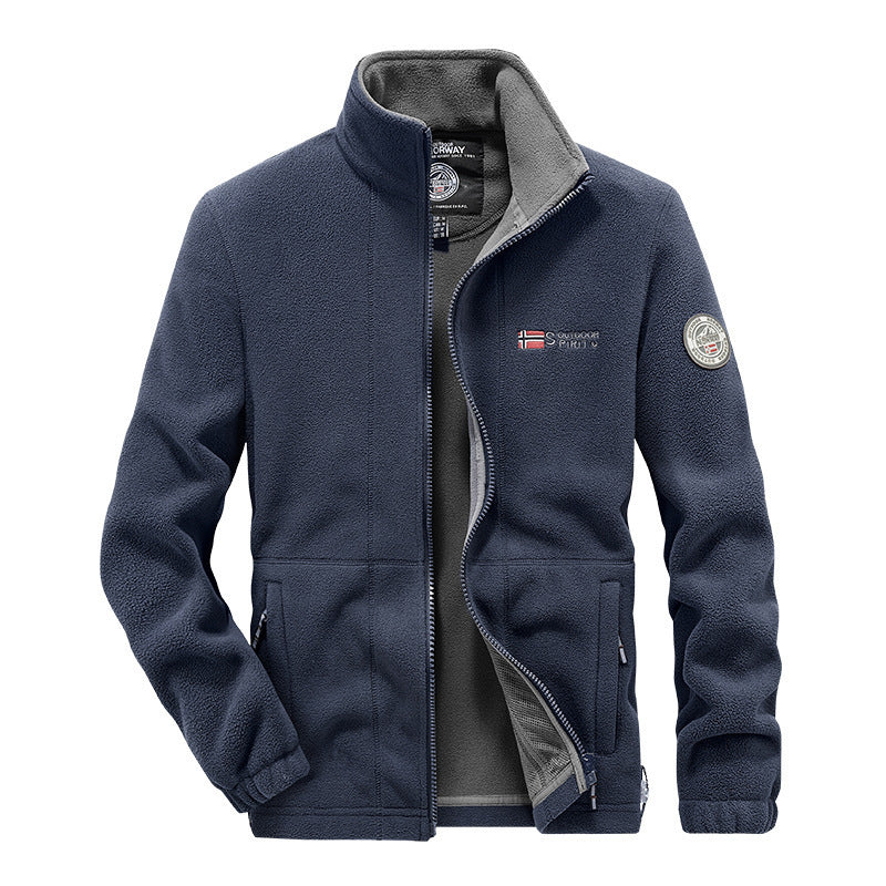 Men's fleece outdoor jacket with full-length zipper, stand collar and zippered pockets Mune Fashion