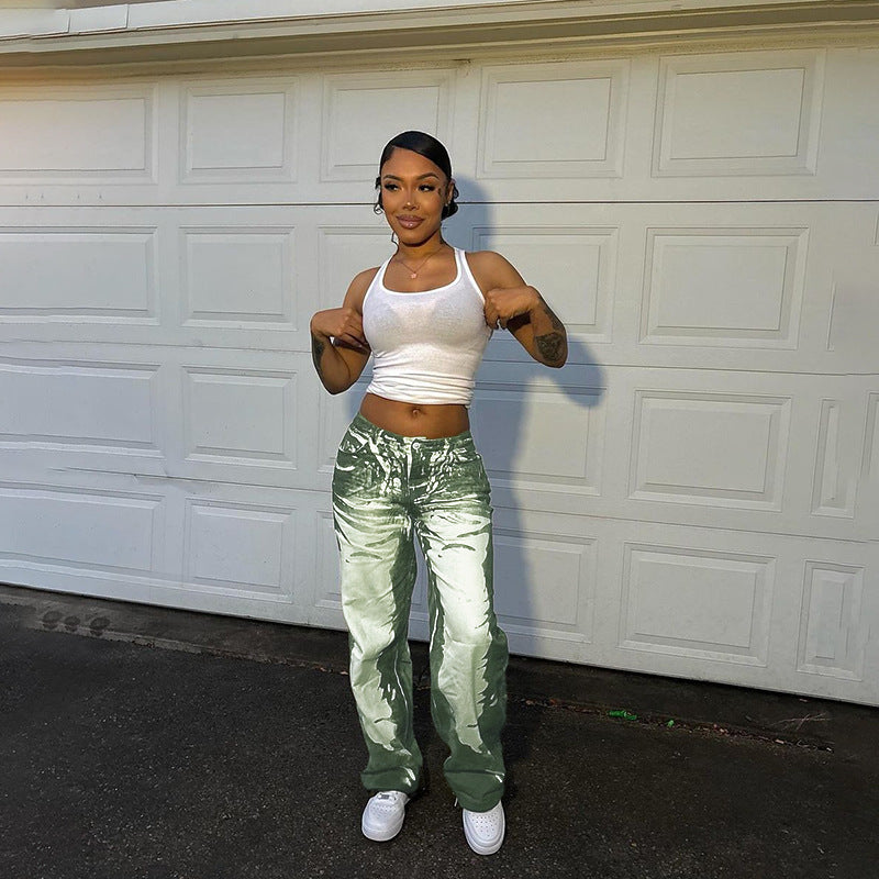 Damen Schlaghose mit hoher Taille, Bleach-Effekt und weitem Bein Mune Fashion