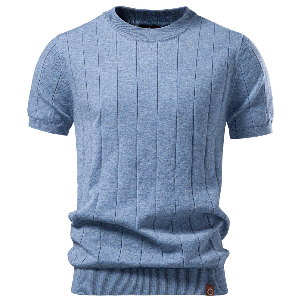 Men's lightweight short-sleeve knit pullover with fine rib structure and round neck Mune Fashion