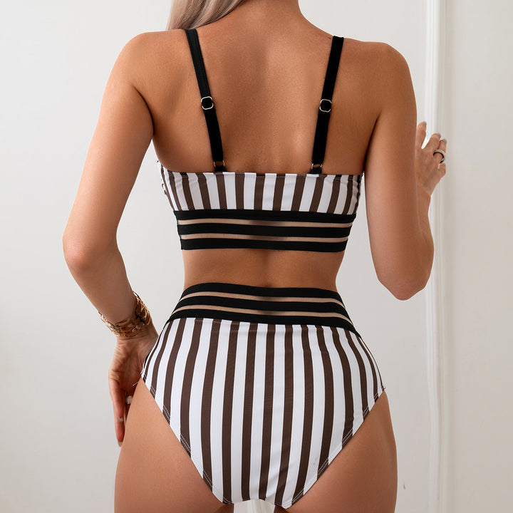 Ladies high-waisted bikini with trendy stripes Mune Fashion