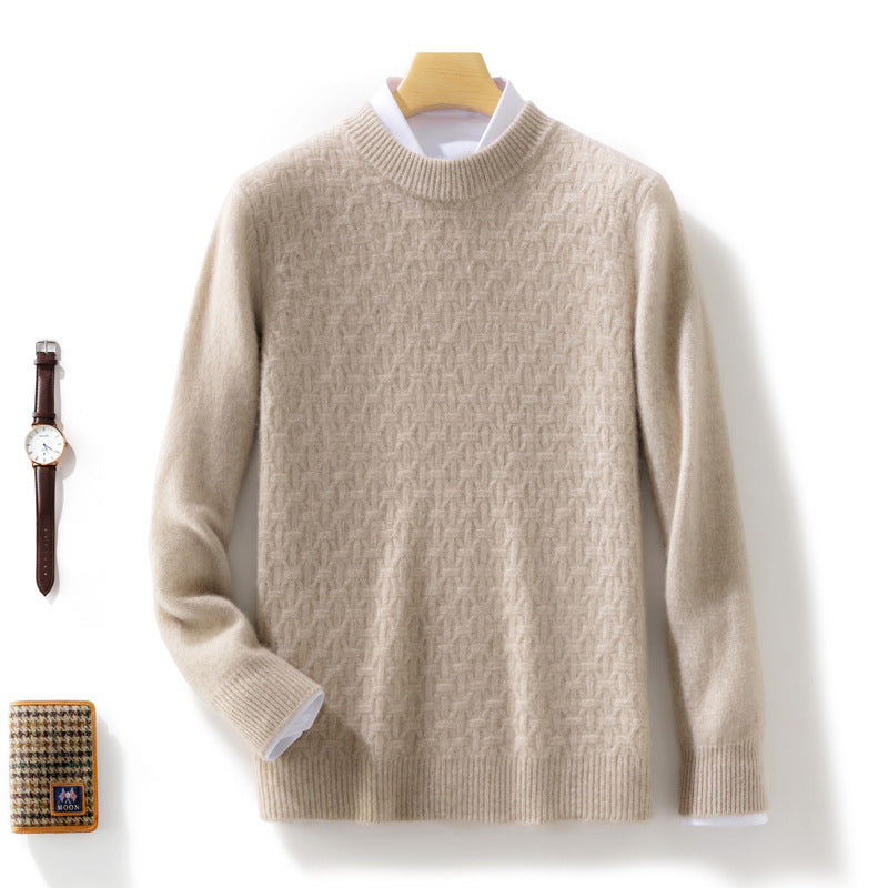 Women Structured Mockneck Sweater in Cashmere Look with Geometric Honeycomb Texture Mune Fashion