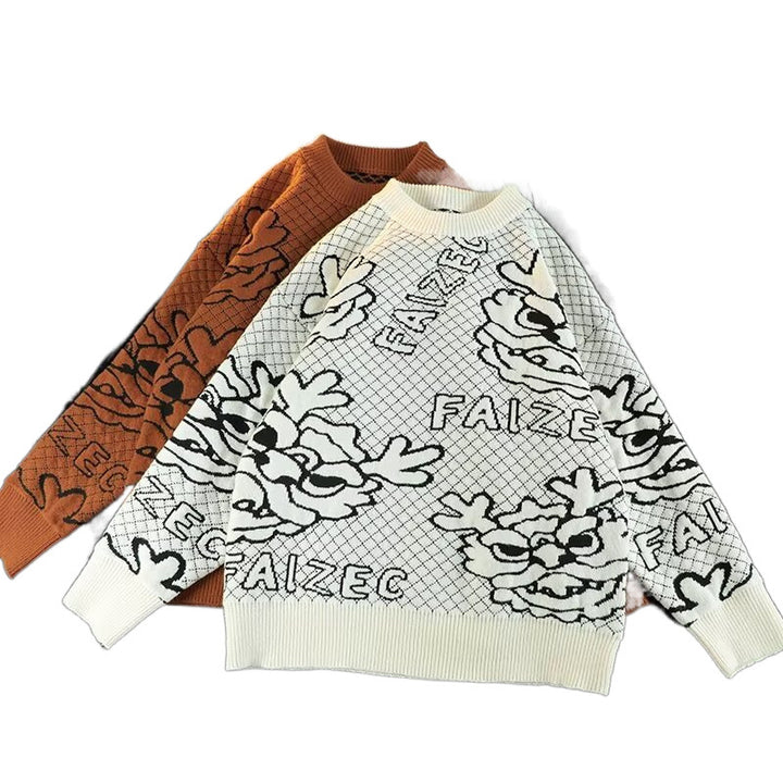 Unisex Oversized Jacquard Knit Sweater with all-over motif and ribbed cuffs Mune Fashion