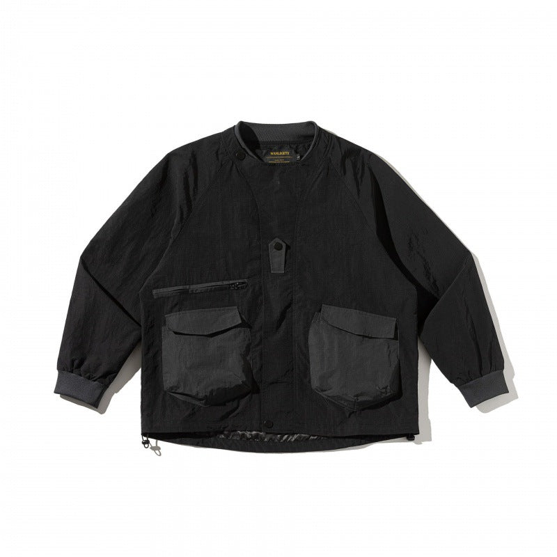 Unisex Short Cut Boxy Utility Over Jacket with Raglan Sleeves, Patch Pockets and Drawstring Hem Mune Fashion