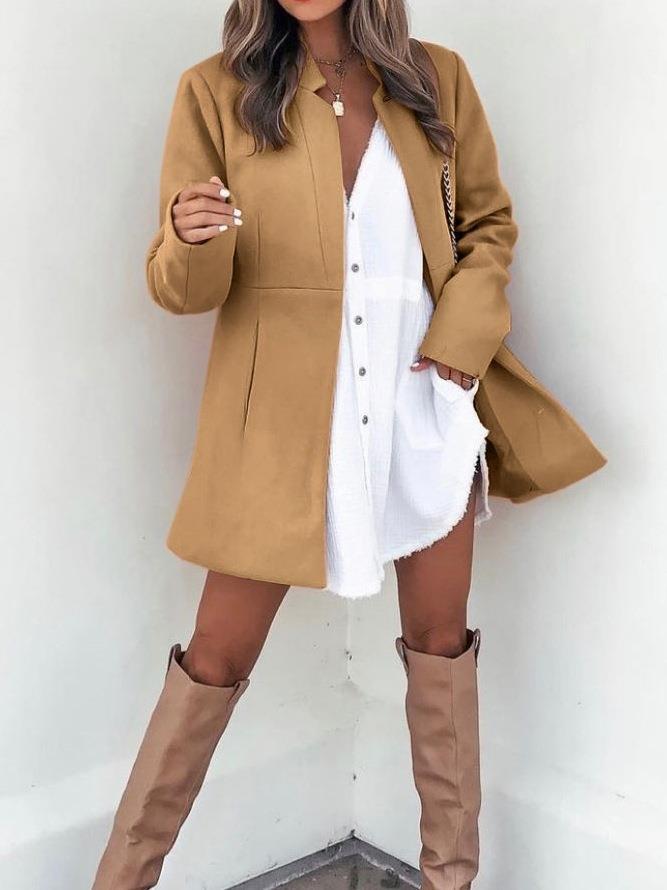 Women Longline Blazer Coat with tailored seam and clean V-neck Mune Fashion