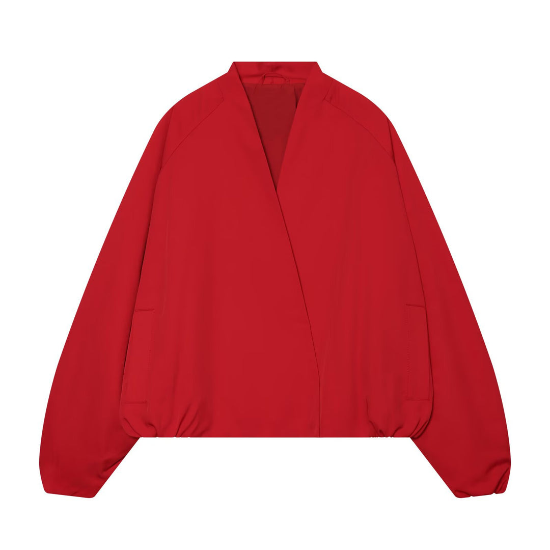 Women's Oversized Bomber Jacket with Shawl Collar, Raglan Sleeves, and Elastic Hem Mune Fashion