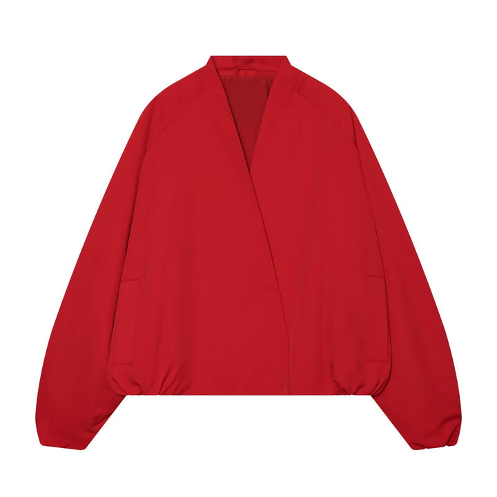 Women's Oversized Bomber Jacket with Shawl Collar, Raglan Sleeves, and Elastic Hem Mune Fashion