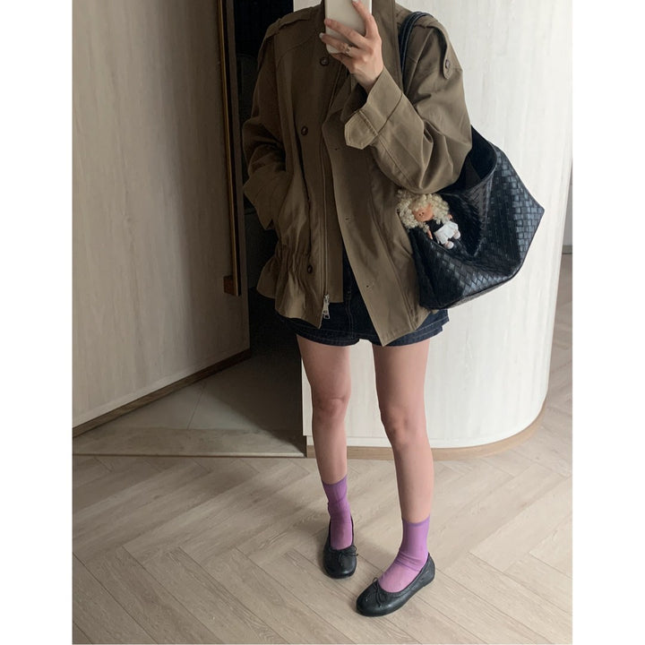 Women's short jacket with drawstring waist, oversized sleeves and concealed zipper Mune Fashion
