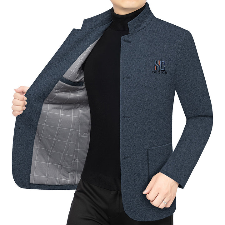 Men's Semi-Lined Blazer with Mandarin Collar made of Structured Wool Blend Mune Fashion