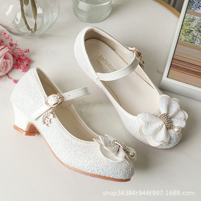 Girls Glittering Ballet Flats with Bow Applique Mune Fashion