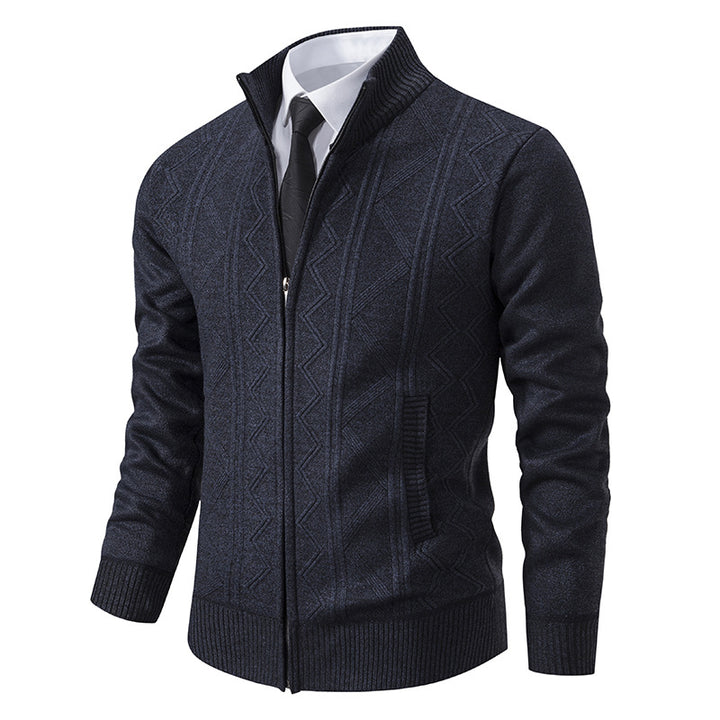 Men's knitted jacket with zipper, stand-up collar and structured cable knit look Mune Fashion