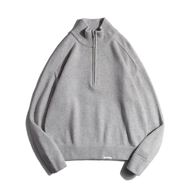 Men's fine knit sweater with half zip and stand-up collar Mune Fashion