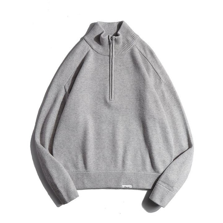 Men's fine knit sweater with half zip and stand-up collar Mune Fashion
