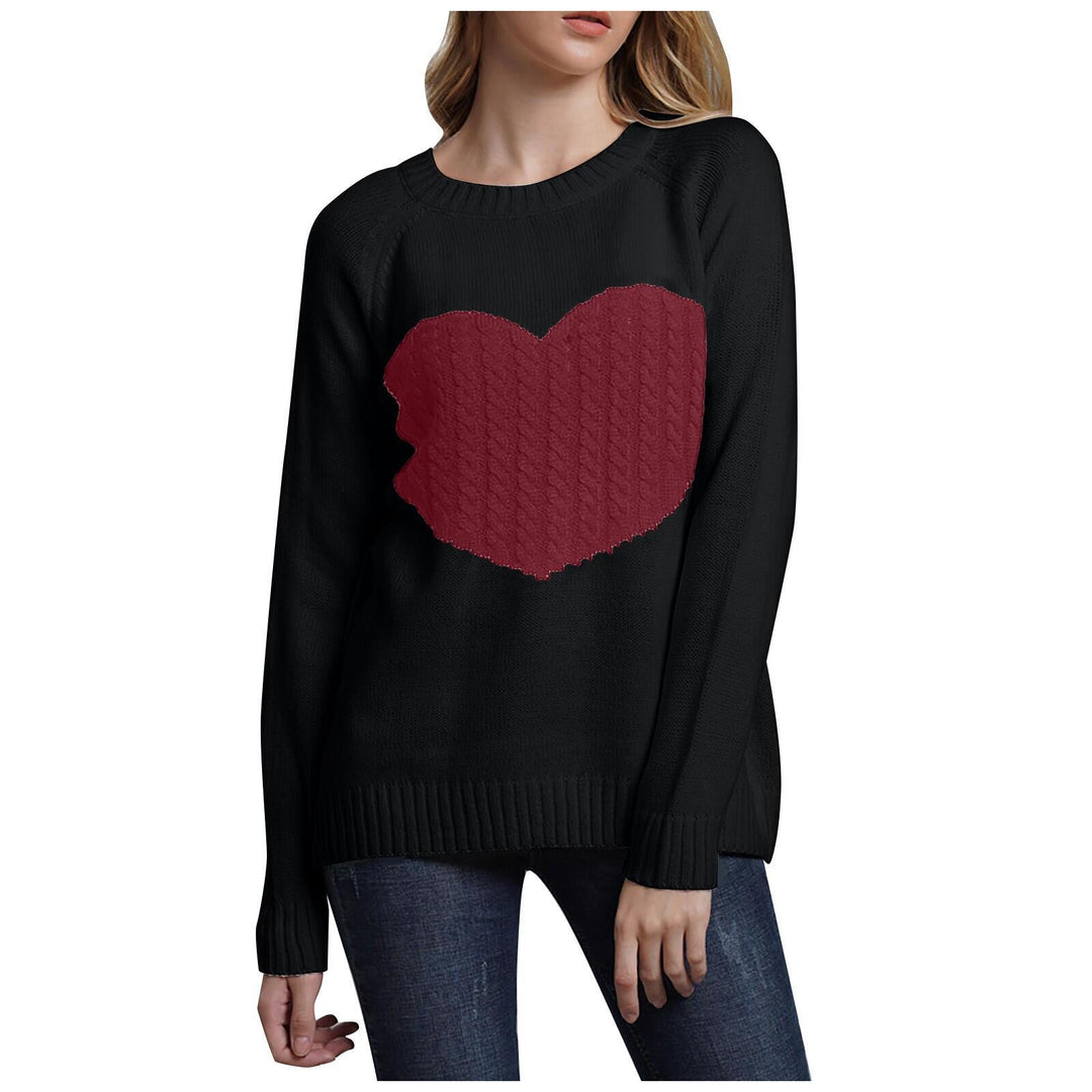 Ladies' knitted sweater with heart application, ribbed cuffs, and casual fit Mune Fashion