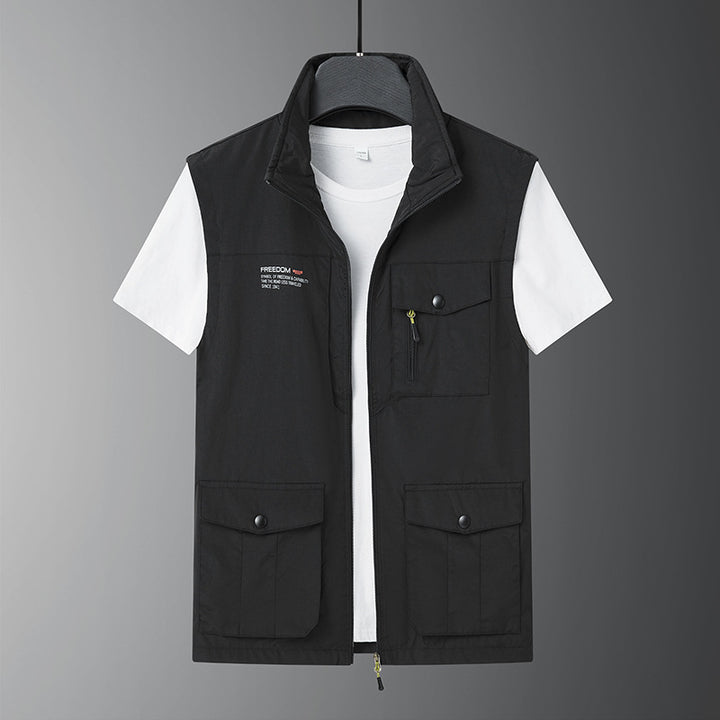 Men's Multifunctional Utility Vest with Zipper and Multiple Flap and Zipper Pockets Mune Fashion
