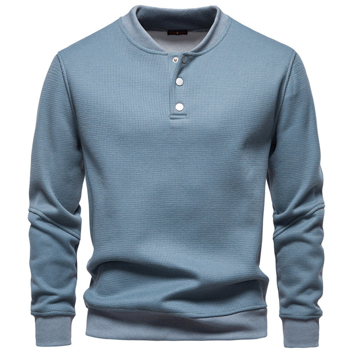 Men's waffle texture Henley pullover with short snap button closure and ribbed cuffs Mune Fashion