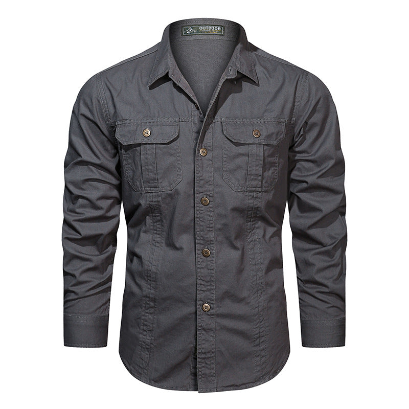 Men's long-sleeved cotton shirt with chest pockets and fitted cut Mune Fashion