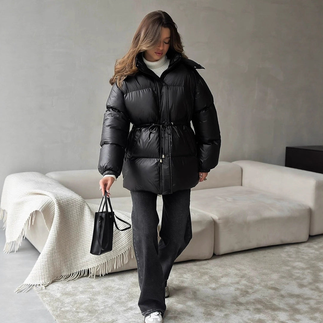 Women's quilted jacket with waist drawstring and hood Mune Fashion