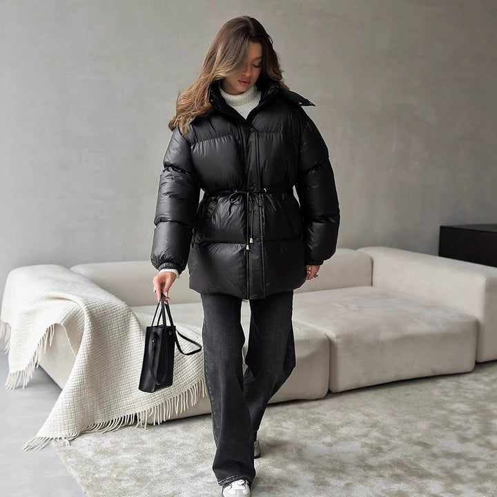 Women's quilted jacket with waist drawstring and hood Mune Fashion