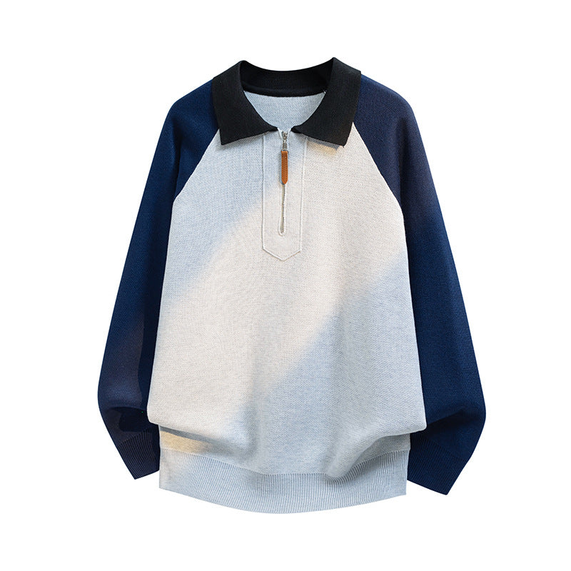 Men's Casual Polo Half-Zip Sweater made of Fine Knit with Raglan Sleeves Mune Fashion