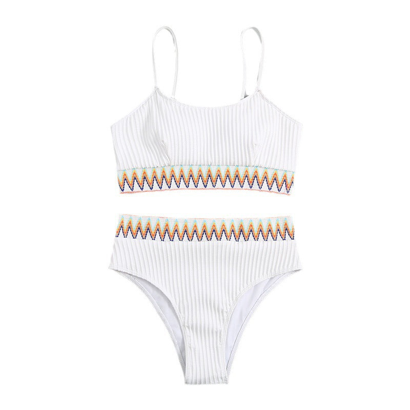 Women's High-Waisted Bikini Set with Striped Top Mune Fashion