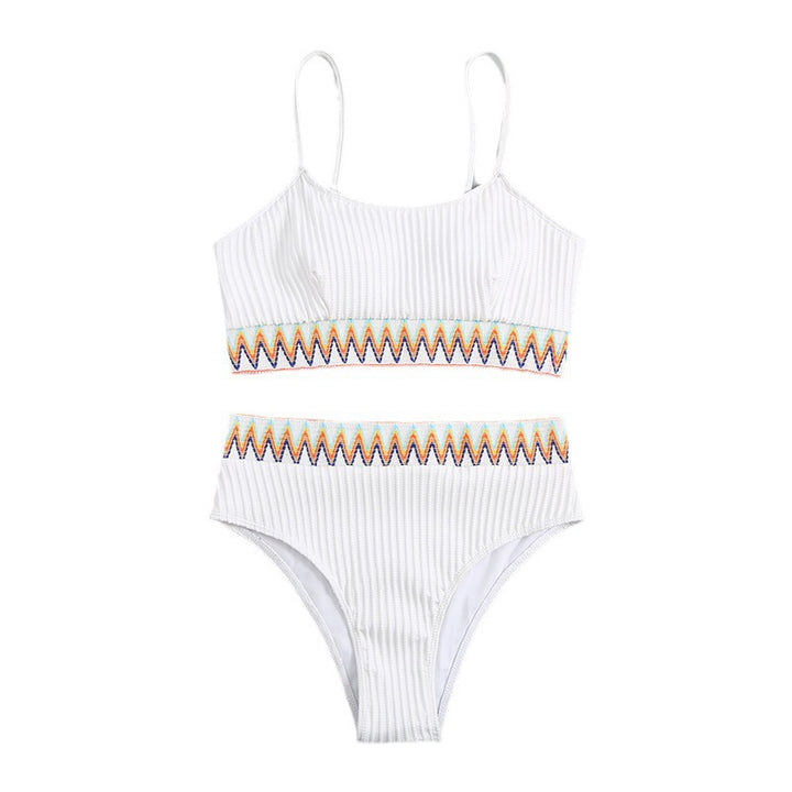 Women's High-Waisted Bikini Set with Striped Top Mune Fashion